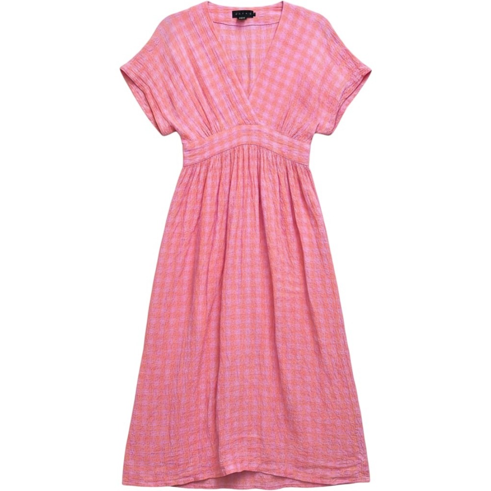 Hatch Gingham Midi Dress 3 Pink Orange Seersucker V-Neck Maternity Cottagecore